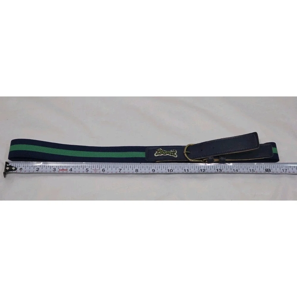 Le Tigre Web‎ Stretch Belt Mens 33 Navy Blue Green Striped Canvas Preppy Logo